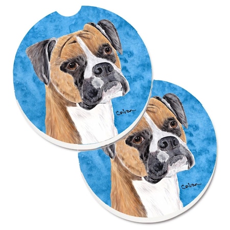 Carolines Treasures Blue Boxer Set of 2 Cup Holder Car Coaster SC9121BUCARC